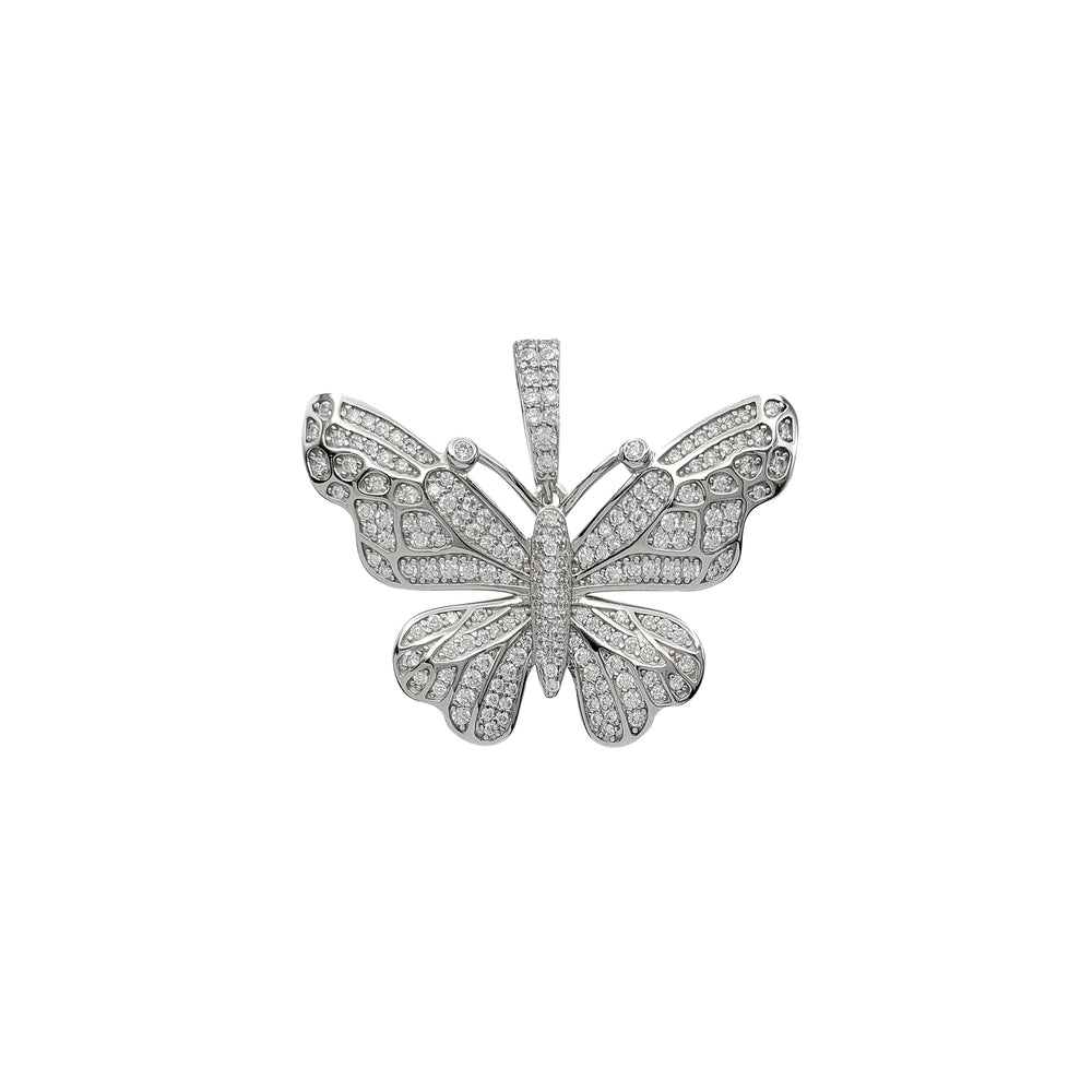 Iced-out Textured Butterfly Pendant (Silver)