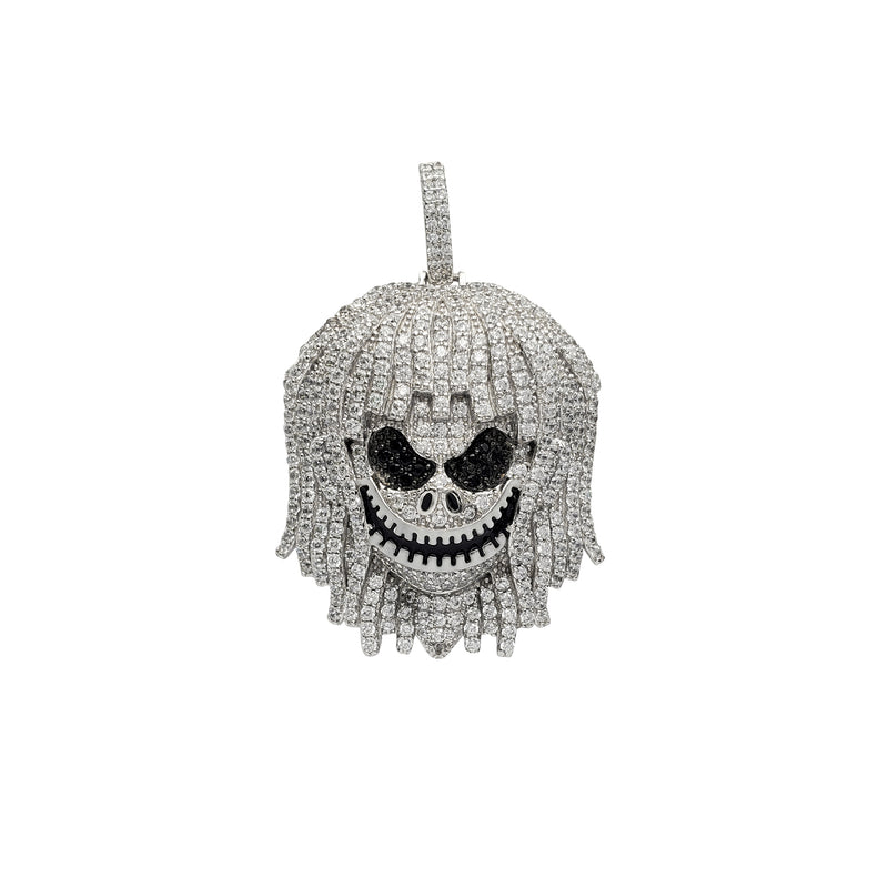 Iced-out Braided Hair Jack Skellington Pendant (Silver)
