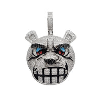 Zirconia Iced-out Enameled Mad Dog Face Pendant (Silver)