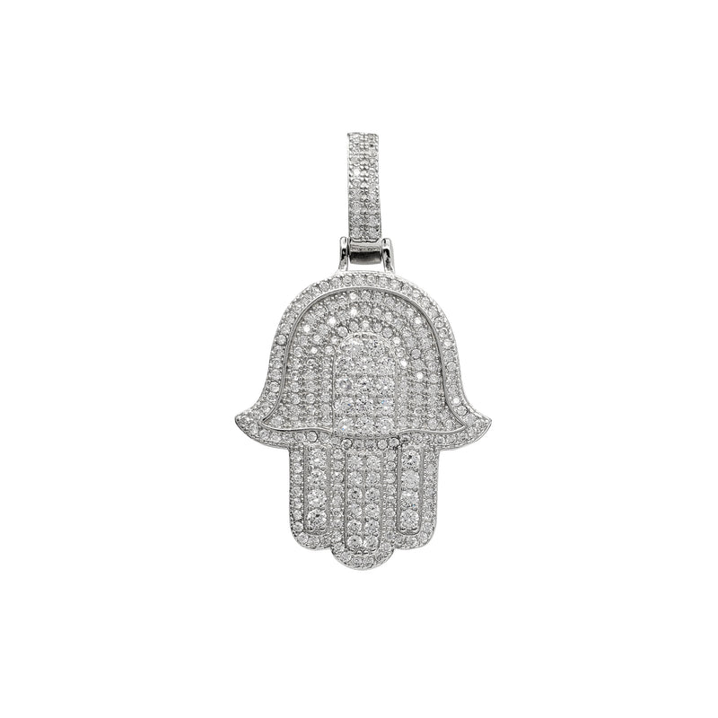 Iced-out Hamsa Hand Pendant (Silver)