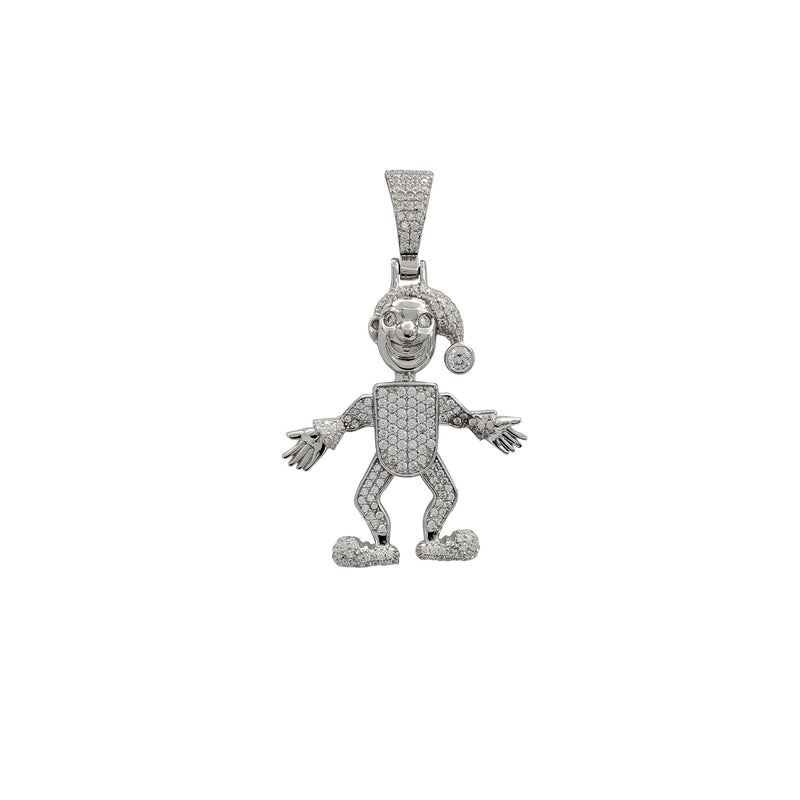 Iced-out Clown Joker Jester Character Pendant (Silver)