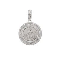Zirconia Iced-Out Allah Sign Round Pendant (Silver)