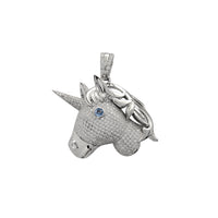 Zirconia Sky-Blue Eye Unicorn Head Pendant (Silver)