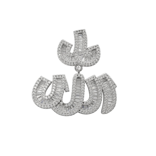 Zirconia Iced-Out Allah Sign Pendant (Silver)