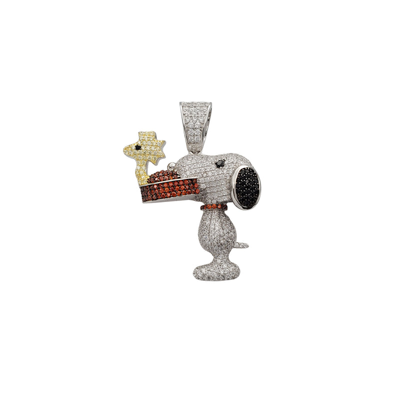 Iced-out Snoopy Dog & Woodstock Character Pendant (Silver)