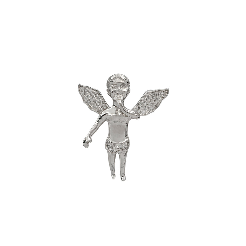 3-D Zirconia Solid Baby Angel Pendant (Silver)