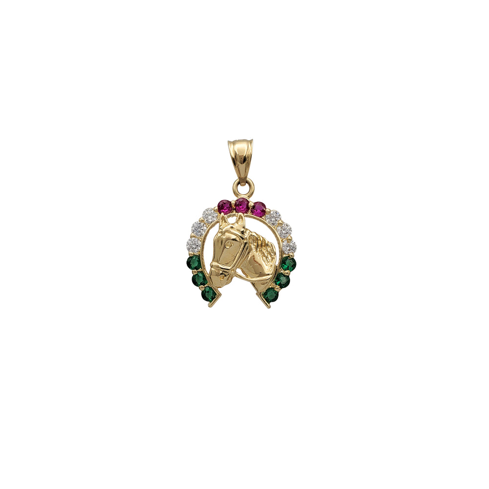 Zirconia Horseshoe Horse Head Pendant (14K)