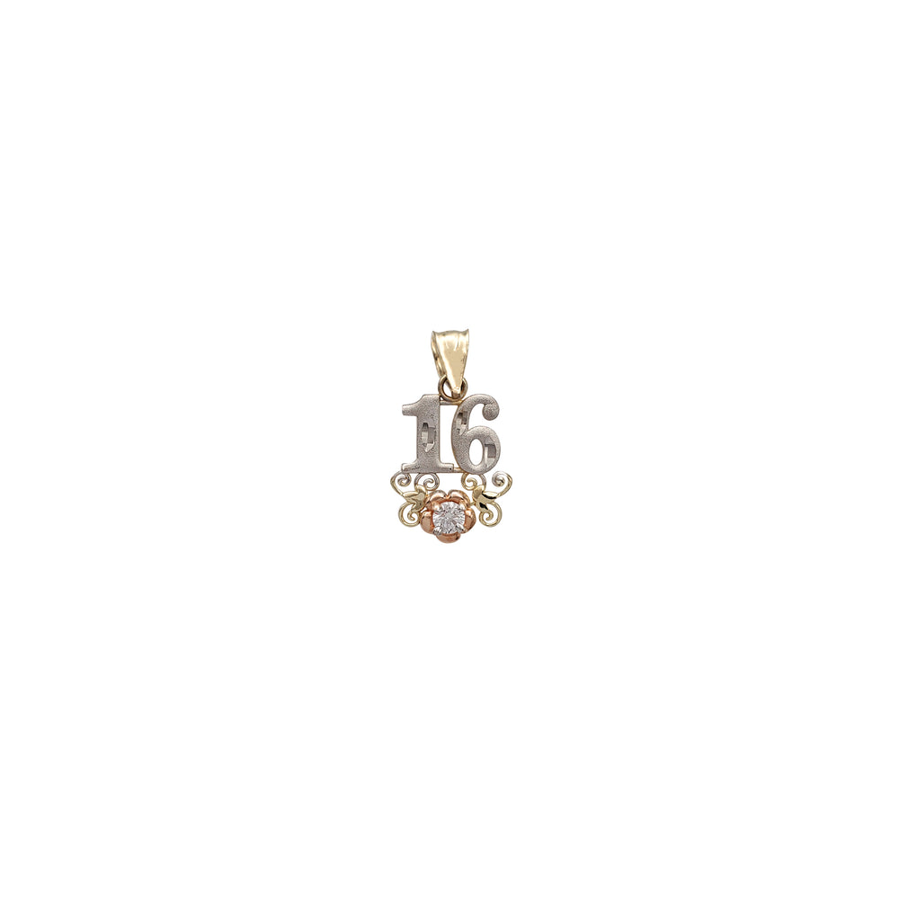 Zirconia Tricolor Sweet 16 Flower Pendant (14K)