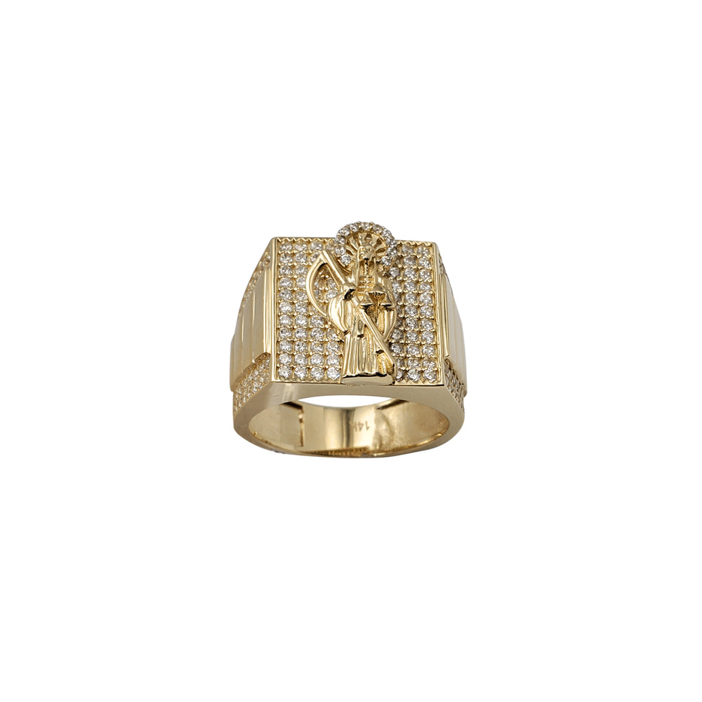 Iced-Out Accent Santa Muerte Square Ring (14K)