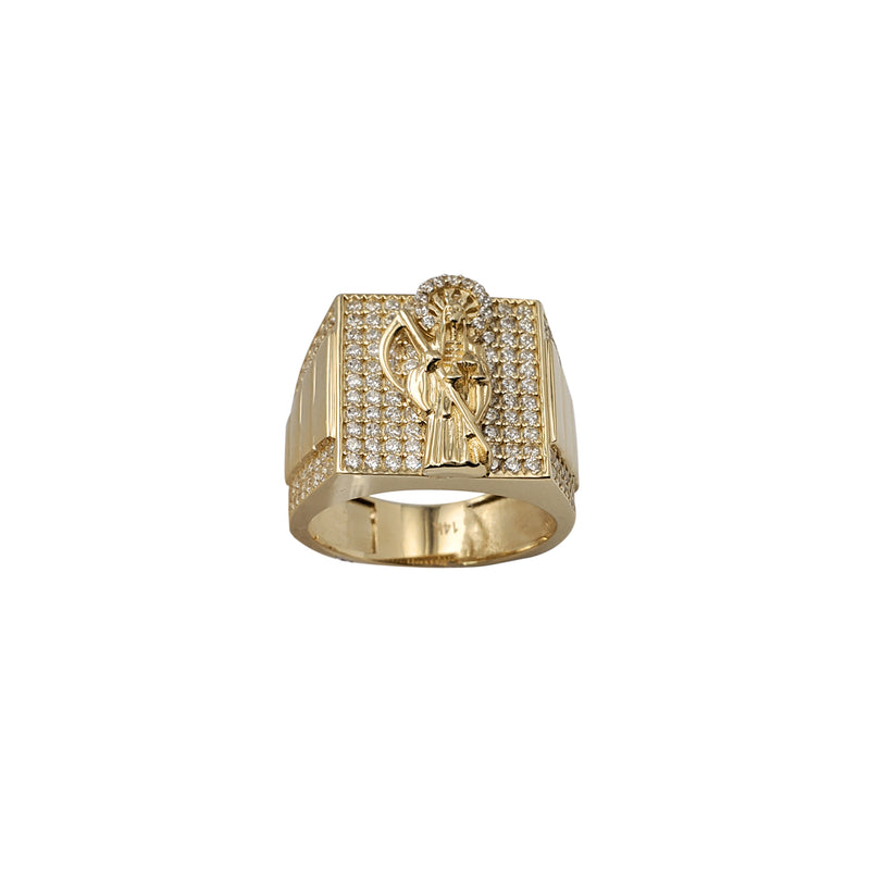 Iced-Out Accent Santa Muerte Square Ring (14K)