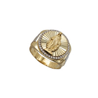 Zirconia Two-Tone Fluted Signet Virgin Mary Emblem Ring (14K)