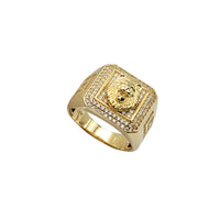 Iced-out Lion Head Square Men's Ring (14K)