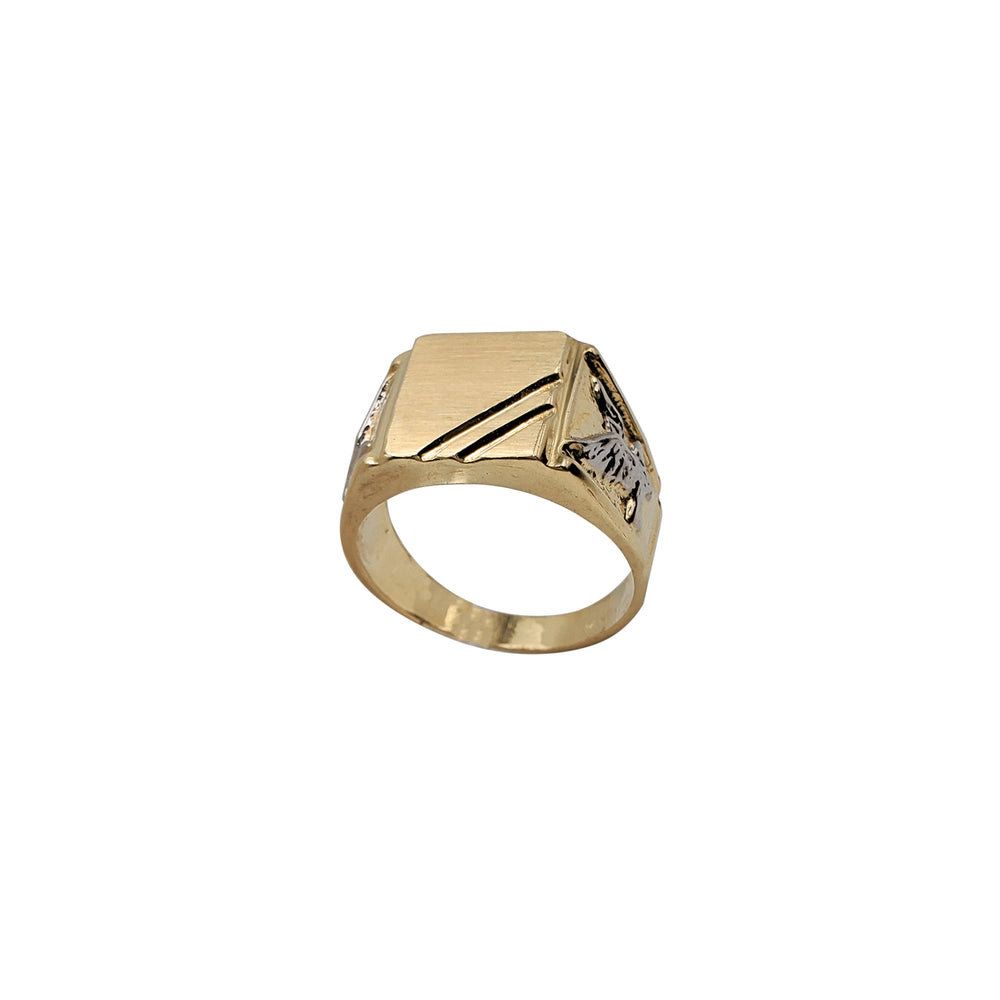 Eagle Accent Notched Signet Ring (14K)