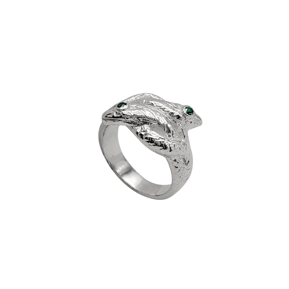 Verdant Eye Double-Headed Snake Ring (Silver)