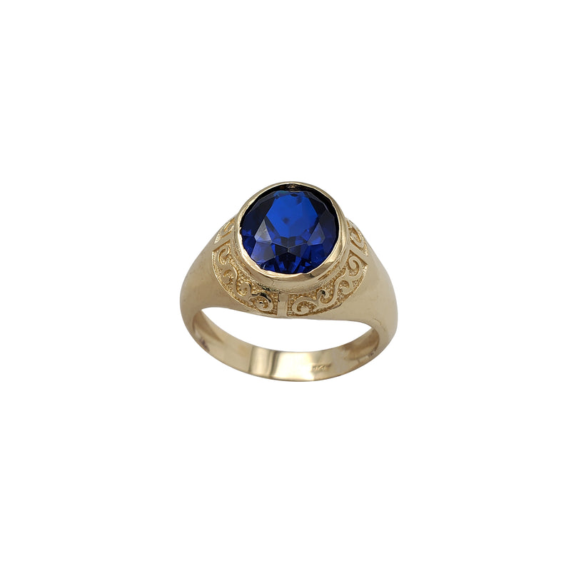 Oval Bezel Blue Stone Men's Ring (14K)