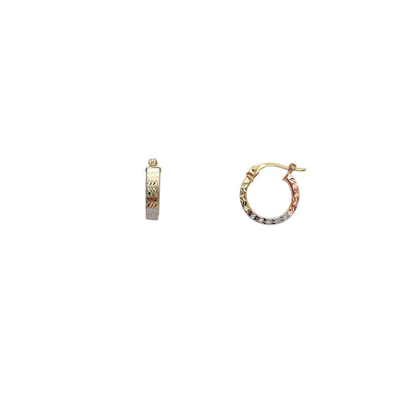 Tri-Color Diamond-cuts Hoop Earrings (14K)