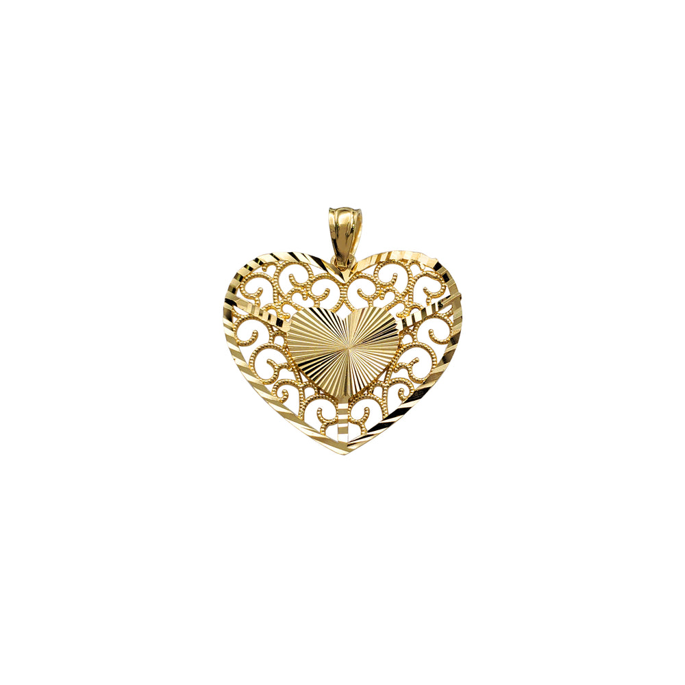 Yellow-Cuts Heart Filigree Fluted Heart Pendant (14K)