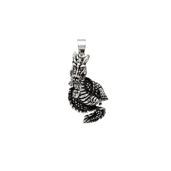 3-D Antique Finish Motion Dragon Pendant (Silver)