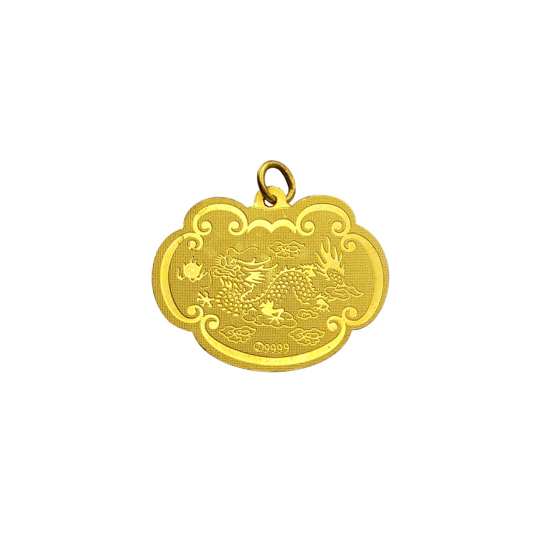 Fortune & Long Life Ingot Dragon Textured Pendant (24K)