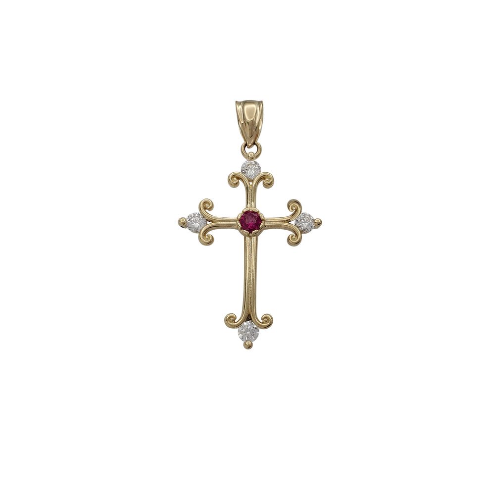 Zirconia Fleur de Lis Cross Pendant (14K)