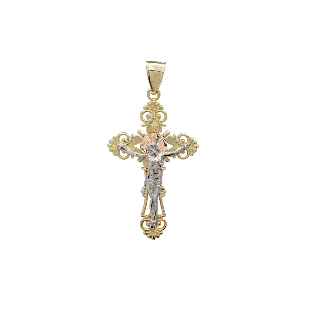 Tricolor Crucifix Cross Pendant (14K)