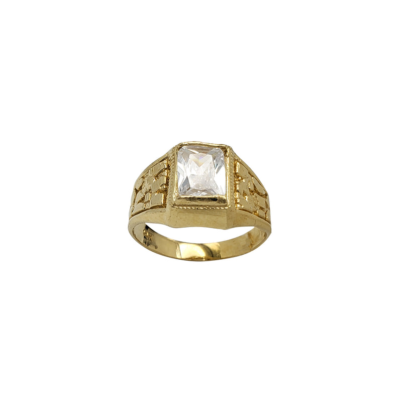 Zirconia Emerald-Shape Nugget Textured Men's Ring (14K)