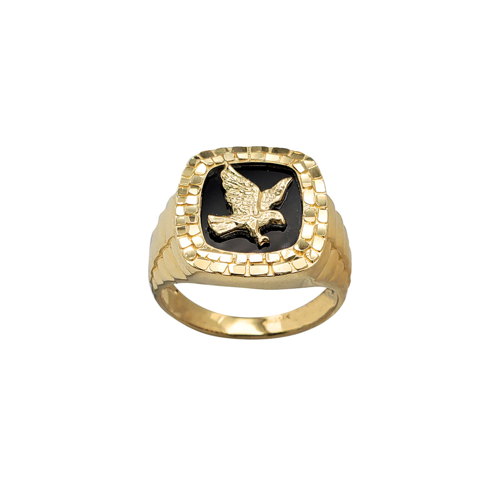 Black Onyx Eagle Nugget Textured Men's Ring (14K)