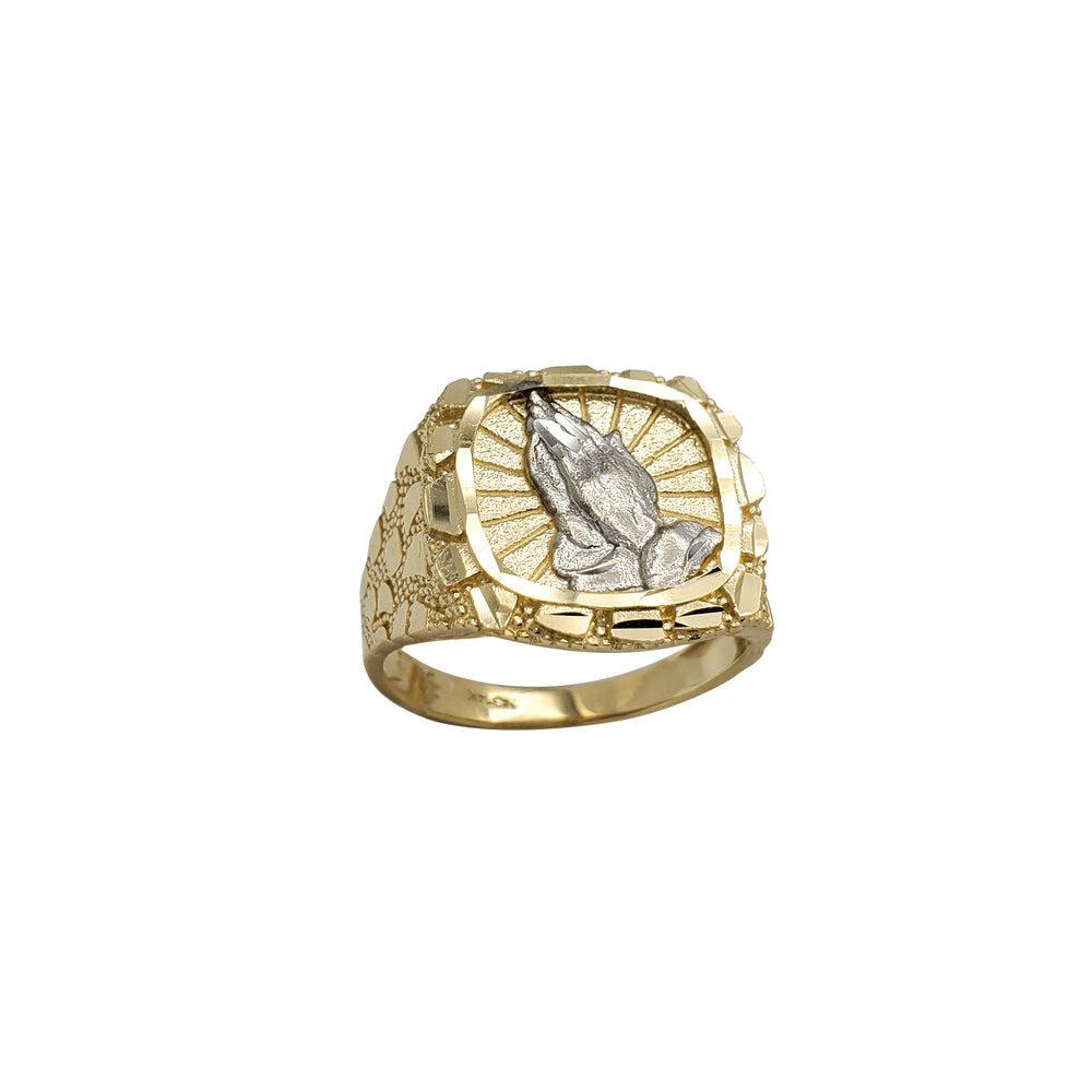 Praying Hands Nugget Textured Men's Ring (14K)