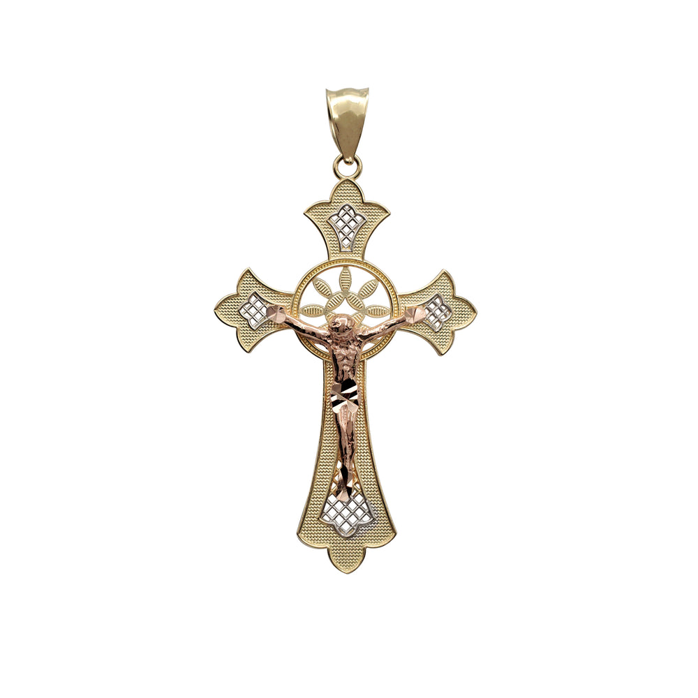 Tricolor Crucifix Cross Pendant (14K)