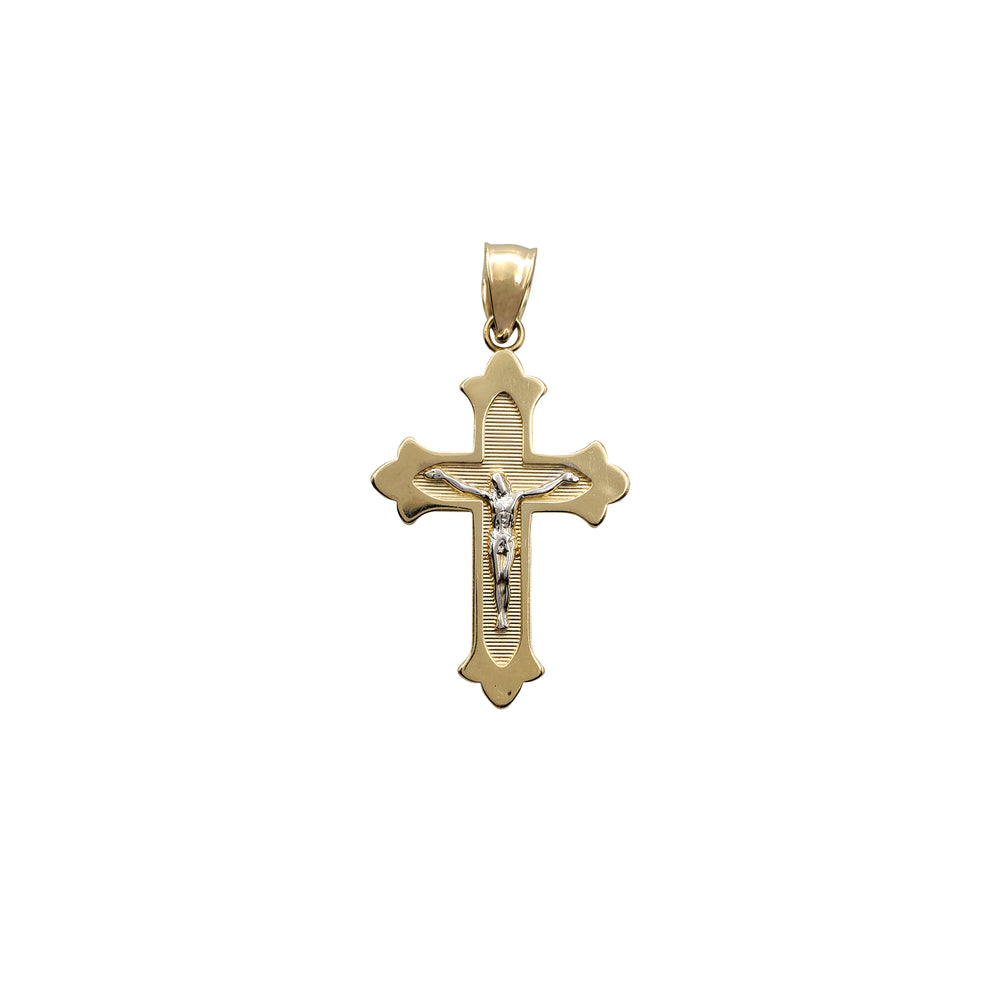 Two-Tone Crucifix Budded Cross Pendant (14K)