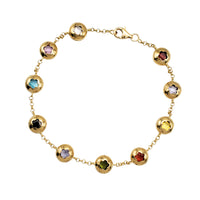 Rose-Cut Gemstone Floral Imprint Bead Bracelet (14K).