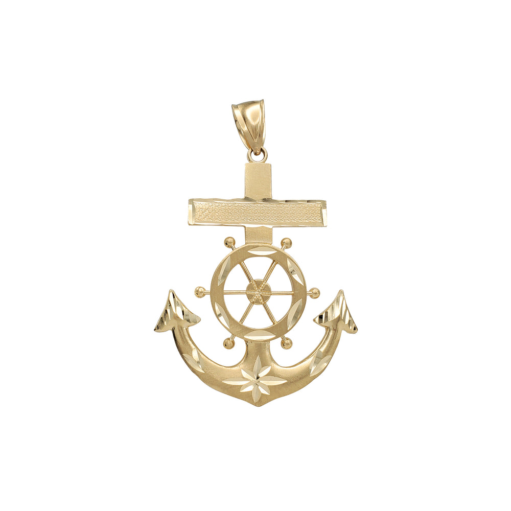 Matte & Diamond-Cut Steering Anchor Pendant (14K)