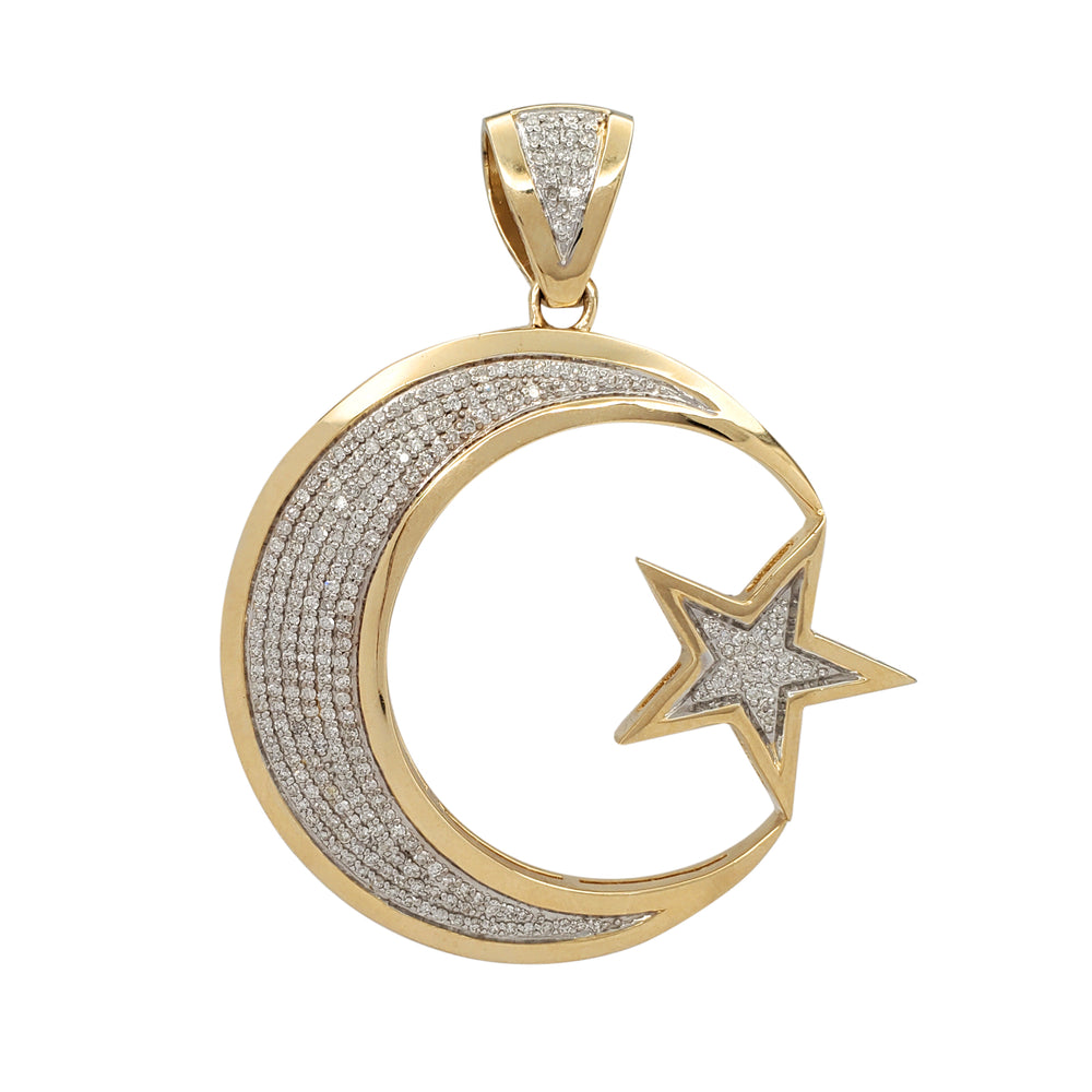 Diamond Crescent Moon & Star Pendant (14K)