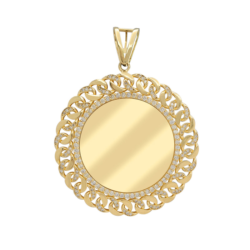 Diamond Cuban-Frame Round Picture Medallion Pendant (14K)
