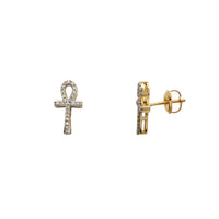 Diamond Iced-Out Ankh Stud Earrings (10K)