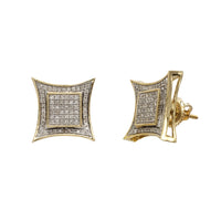 Diamond Iced-Out Concave Square Stud Earrings (10K)