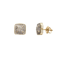 Diamond Iced-Out Bezel Square Stud Earrings (10K)
