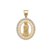 Zirconia Oval Greek-Key Virgin Mary Pendant (14K)