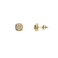 Diamond Two-Tone Halo Square Stud Earrings (14K)
