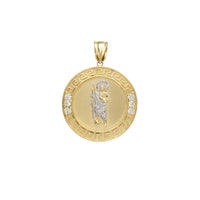 Zirconia Greek-Key Border Round Saint Jude Pendant (10K)