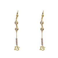Tricolor Quinceañera 15 Years Dangling Earrings (14K)