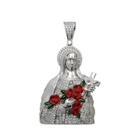 Virgin Mary Roses & Crucifix Pendant (Silver)