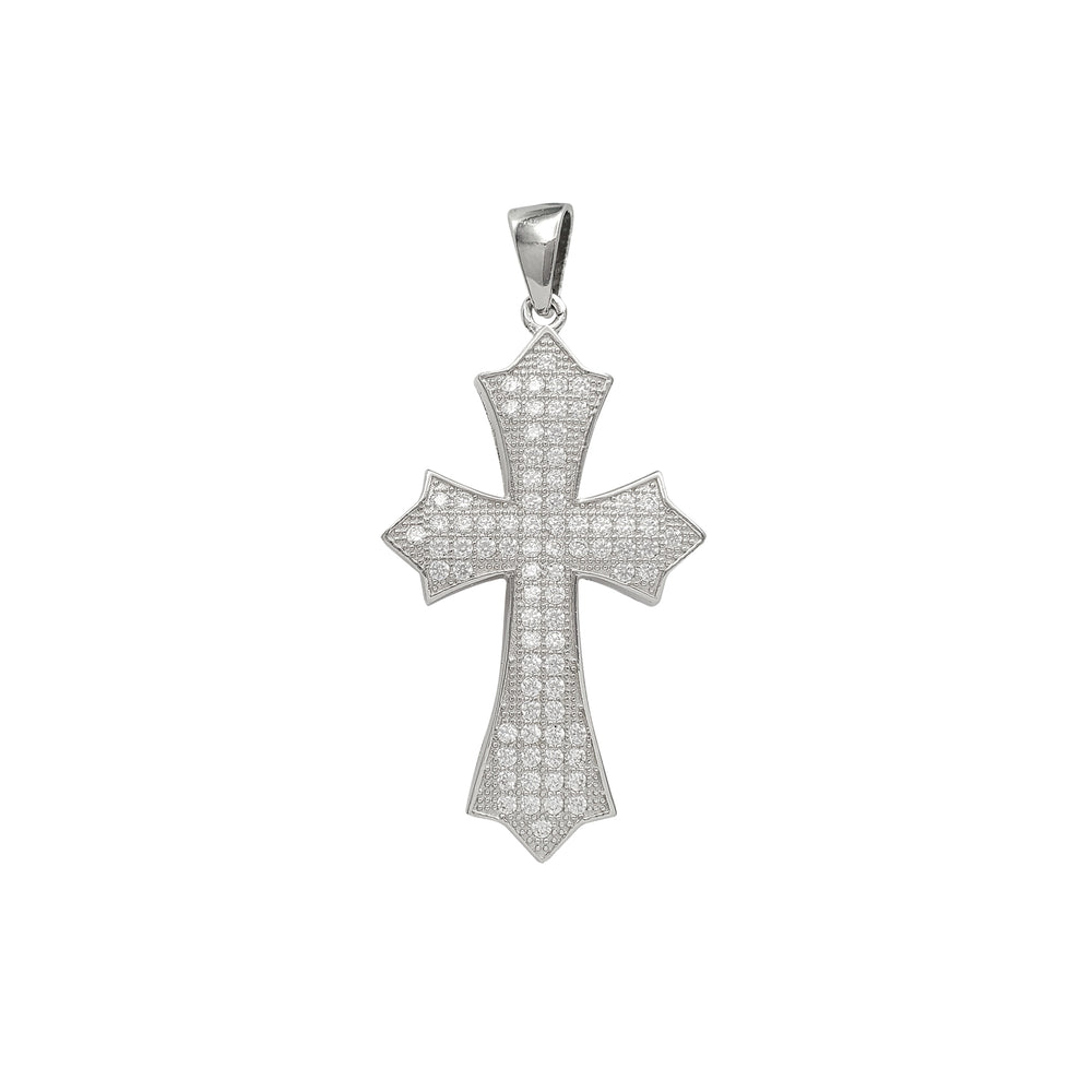 Iced-Out Fleur Cross Pendant (Silver)