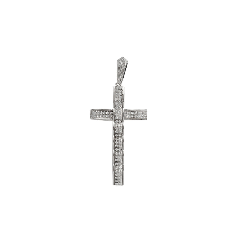 Iced-Out Ridged Cross Pendant (Silver)