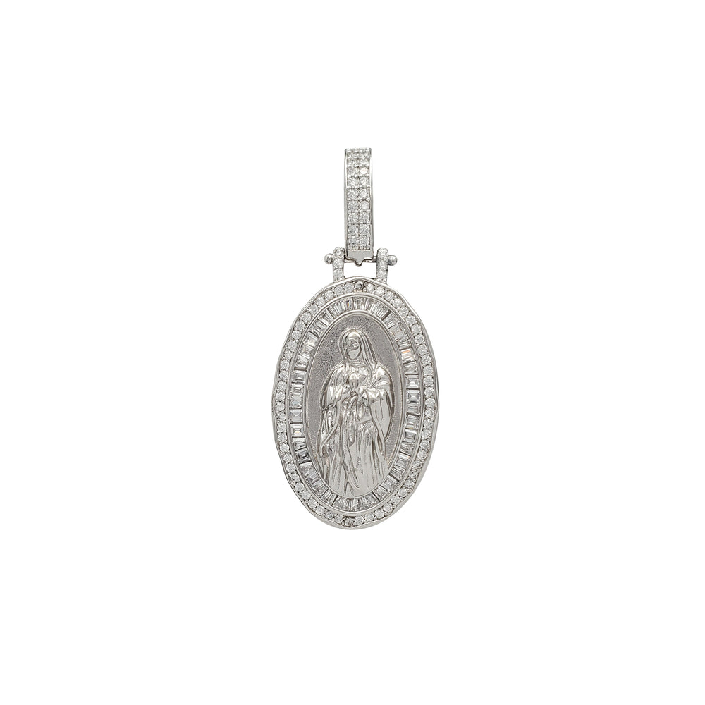 Stoneset Zirconia Oval Virgin Mary Pendant (Silver)
