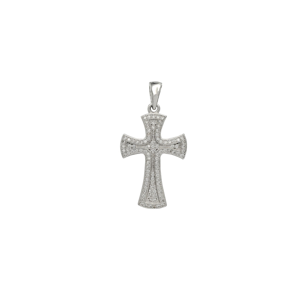 Iced-Out Milgrain Flared Cross Pendant (Silver)