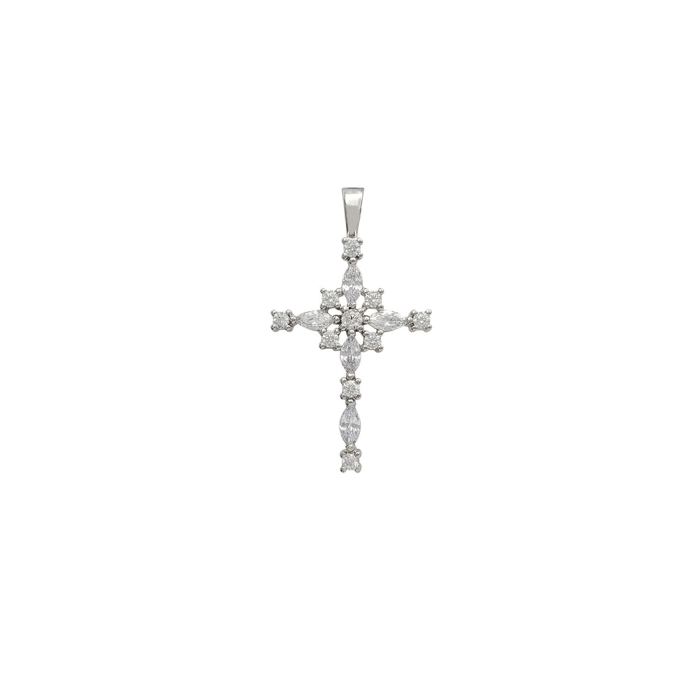 Zirconia Ornate Round & Marquise Cross Pendant (Silver)