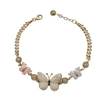 Zirconia Tricolor Hollow Butterfly Fancy Lady Bracelet (14K)