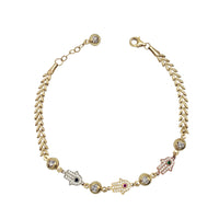 Zirconia Tricolor Hamsa Hand Fancy Lady Bracelet (14K)