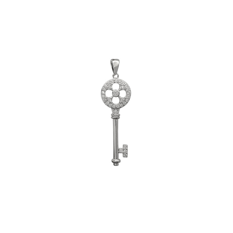 Zirconia Flower Silhouette Key Pendant (Silver)